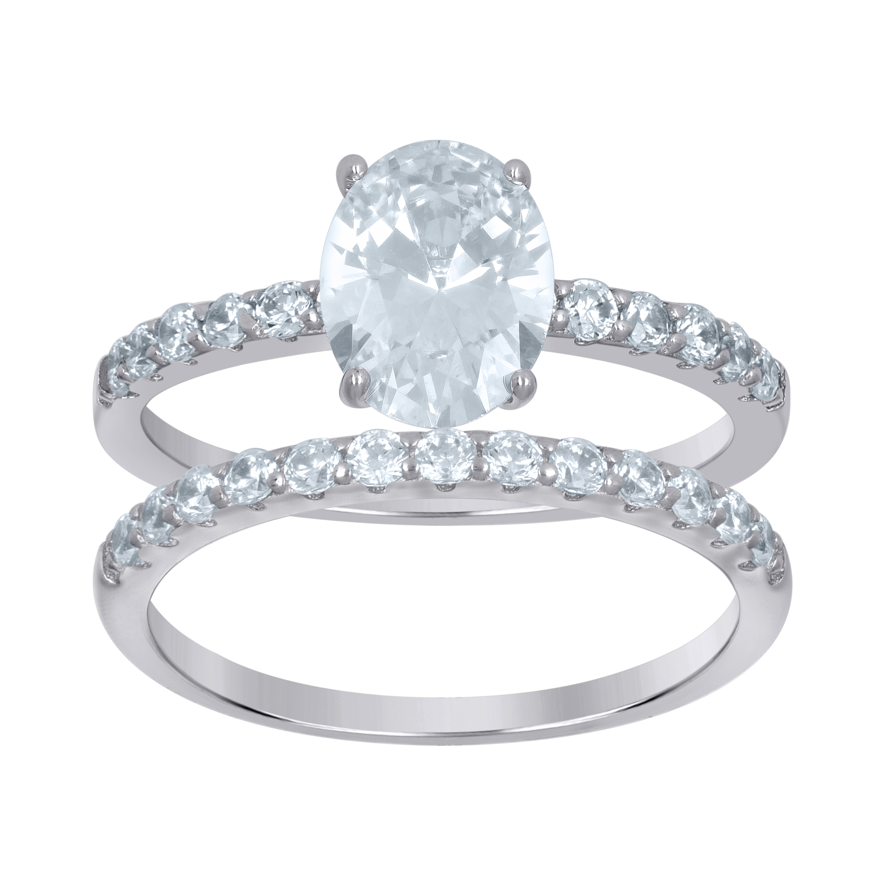 925 Sterling Silver Womens Oval Cubic-Zirconia Duo Ring Set Size 8
